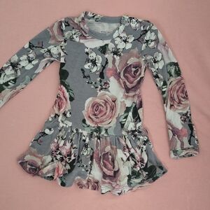 Posh Peanut Pink and Gray Floral Long Sleeve Top